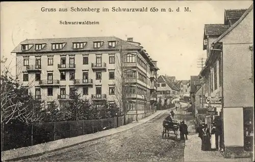 Ak Schömberg im Schwarzwald Württemberg, Straßenpartie, Schwarzwaldheim