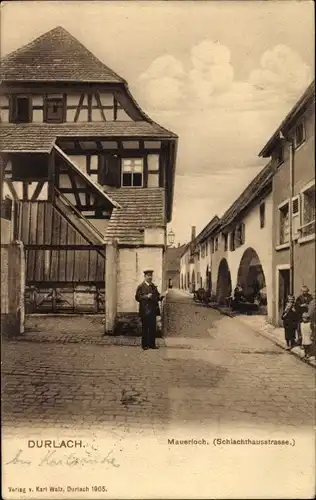 Ak Durlach Karlsruhe Baden Württemberg, Mauerloch, Partie in der Schlachthausstraße