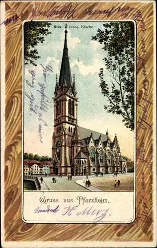 Litho Pforzheim im Schwarzwald, Neue evang. Kirche