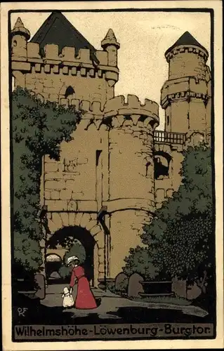 Steindruck Ak Bad Wilhelmshöhe Kassel in Hessen, Löwenburg, Burgtor