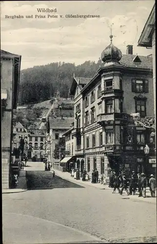 Ak Bad Wildbad im Schwarzwald, Bergbahn und Prinz Peter v. Oldenburgstraße