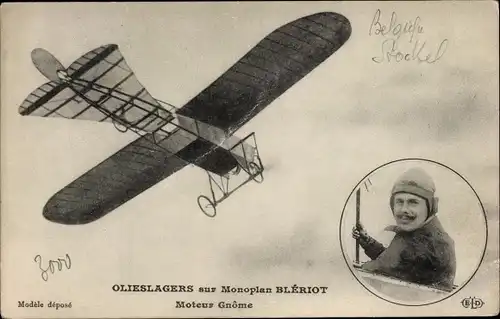 Ak Olieslagers, Monoplan Blériot, Moteur Gnôme, Flugzeug