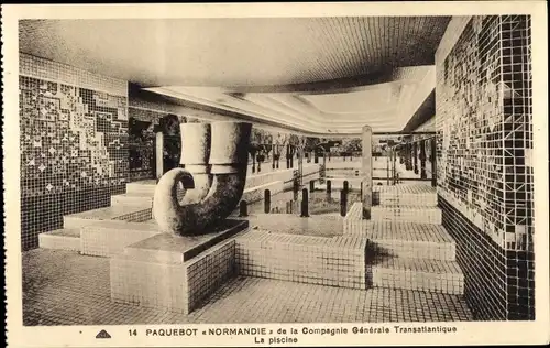 Ak Paquebot Normandie, CGT French Line, La Piscine