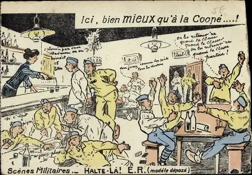 Ak Französische Soldaten, Soldatenleben, Kantine, Alkohol, Scenes Militaires