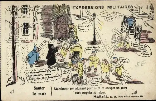 Ak Französische Soldaten, Soldatenleben, Expressions Militaires, Sauter le mur