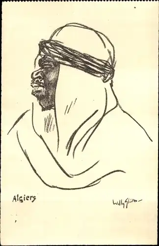 Künstler Ak Sluiter, Willy, Algiers, Araber, Portrait, Maghreb, Stoomvaart Maatschappij Nederland