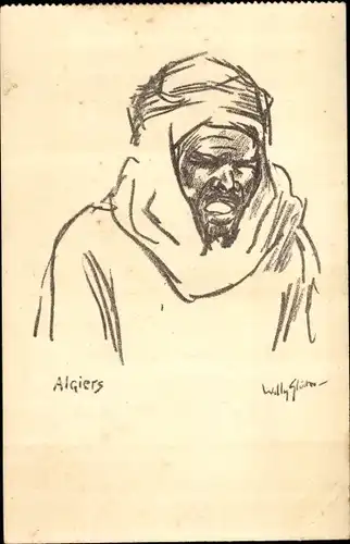 Künstler Ak Sluiter, Willy, Algiers, Araber, Portrait, Maghreb, Stoomvaart Maatschappij Nederland