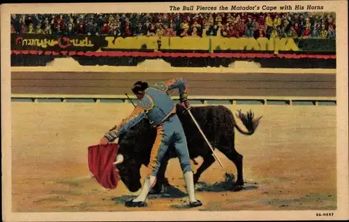 Ak Stierkampf, the bull pierces the Matador's Cape with his horns