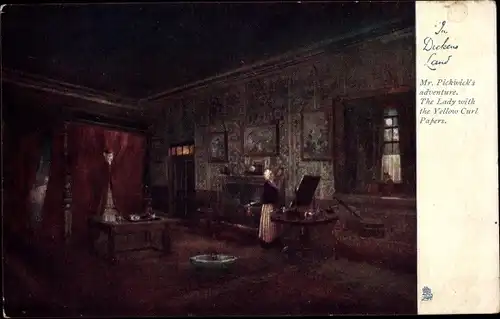 Künstler Ak In Dickens Land, Mr. Pickwick's adventure,The Lady with the Yellow Curl Papers