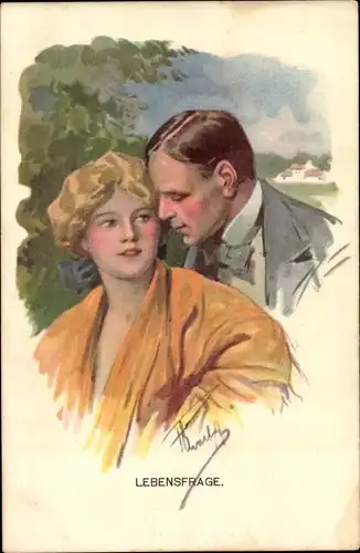 Künstler Ak Liebespaar, blonde junge Frau mit Mann