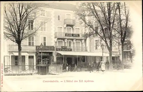 Ak Contrexéville Lothringen Vosges, L'Hotel des XII Apotres, Außenansicht, Pharmacie
