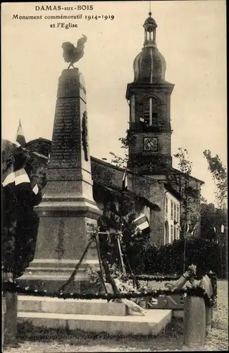 Ak Damas aux Bois Vosges, Monument commemoratif 1914-1919, Kirche, Denkmal