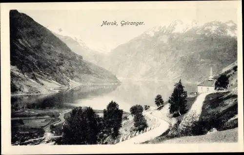 Ak Merok Geiranger Norwegen, Bucht, Kirche, Berge