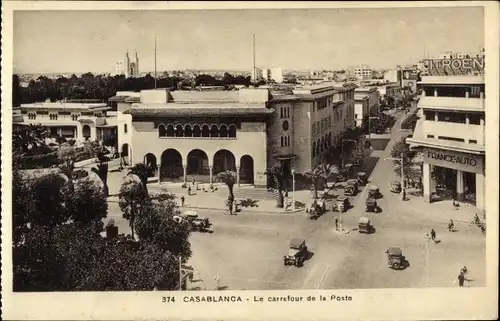 Ak Casablanca Marokko, Le carrefour de la Poste, Straßenpartie, Citroen