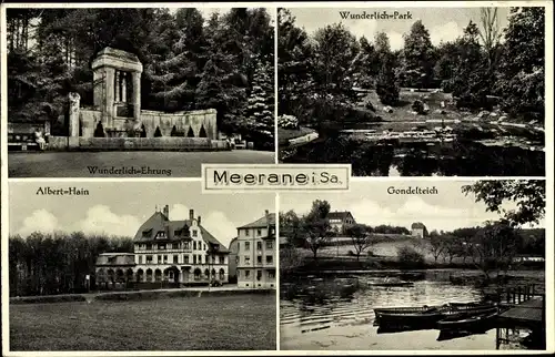 Ak Meerane in Sachsen, Wunderlich Ehrung und Park, Alberthain, Gondelteich