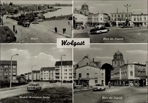 Ak Wolgast in Mecklenburg Vorpommern, Hafen, Platz der Jugend, Rudolf Breitscheid Straße