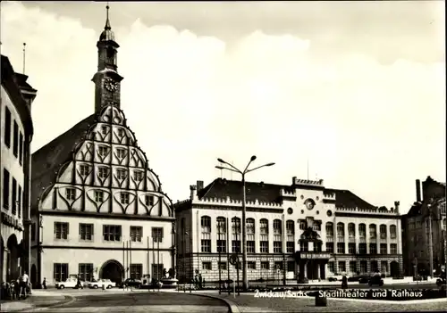 Ak Zwickau in Sachsen, Stadttheater und Rathaus