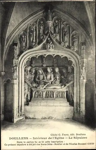 Ak Doullens Somme, Interieur de l'Eglise, Le Sepulcre, Kirche Innenansicht, Relief Grablegung