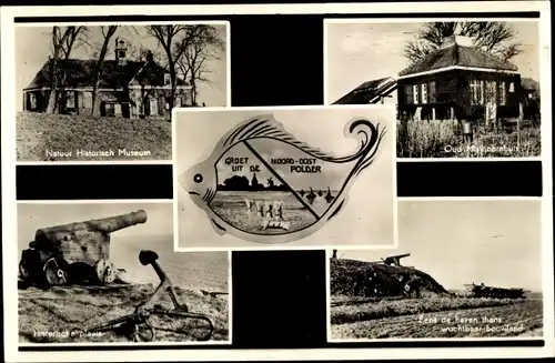 Ak Noordoostpolder Flevoland, Natuur Historisch Museum, Stadtansichten, Kanone