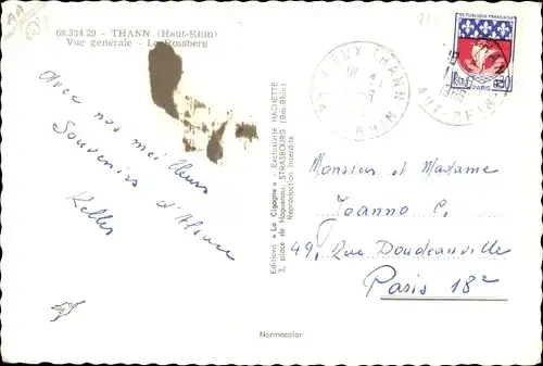Ak Thann Elsass Haut Rhin, Vue generale, le Rossberg