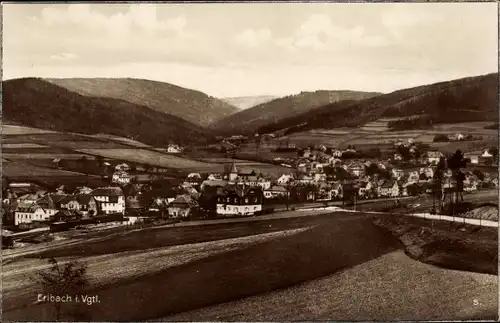 Ak Erlbach im Vogtland Sachsen, Ortschaft mit Landschaftsblick