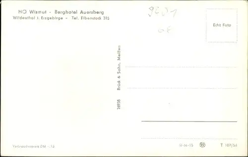 Ak Wildenthal Eibenstock im Erzgebirge, Auersberg, Berghotel Auersberg, HO Wismut