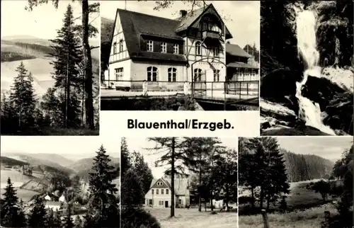 Ak Blauenthal Eibenstock Erzgebirge, Wasserfall, Felder, Haus