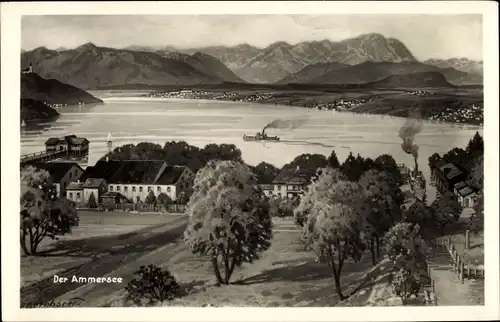 Künstler Ak Inning im Kreis Starnberg Oberbayern, Blick auf den Ort mit Ammersee