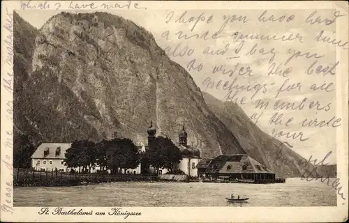 Ak Schönau am Königssee Oberbayern, St. Bartholomä am Königssee