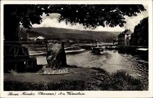 Ak Hann. Münden in Niedersachsen, Am Weserstein, Denkmal, Blick auf die Weser