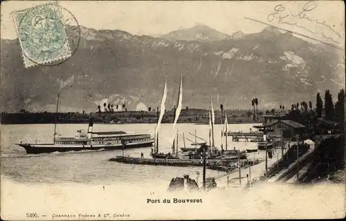 Ak Le Bouveret Kanton Wallis, Port, Hafen, Schiffe, Panorama mit Bergen