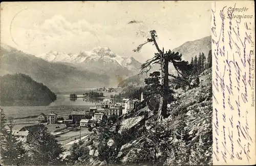 Ak Campfer Champfèr Kanton Graubünden, Silvaplana, Ortsansicht mit Umgebung