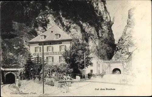 Ak Kanton Neuenburg Neuchatel, Le Col des Roches, Hotel Federal, Eisenbahntunnel