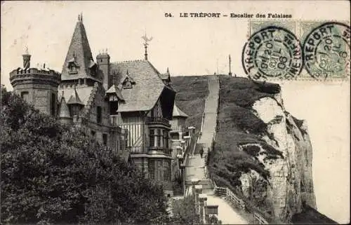 Ak Le Tréport Seine Maritime, Escalier des Falaises