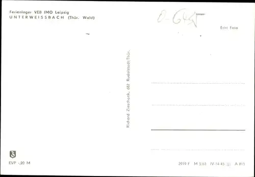 Ak Unterweißbach im Thüringer Wald, Ferienlager VEB IMO Leipzig, Gesamtansicht