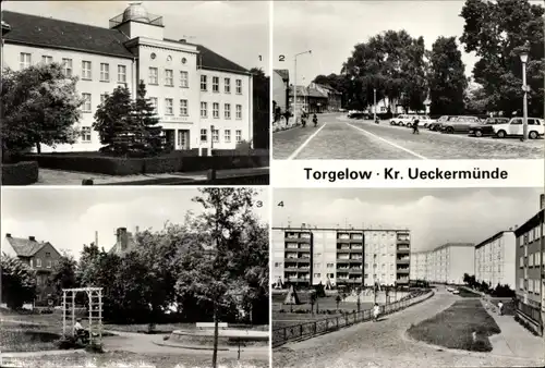 Ak Torgelow an der Uecker, Kopernikus-Oberschule, Markt, Park am Rathaus, Kopernikusstraße