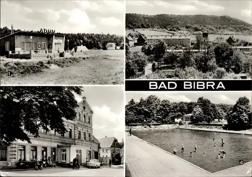 Ak Bad Bibra im Burgenlandkreis, Campingplatz, Bergblick, Hotel "Thüringer Hof", Waldschwimmbad