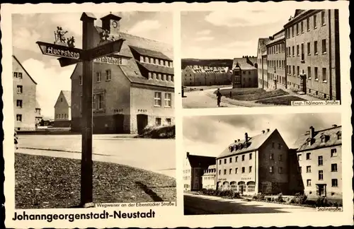 Ak Neustadt Johanngeorgenstadt, Ernst Thälmann Straße, Wegweiser Eibenstocker Str., Stalinstraße