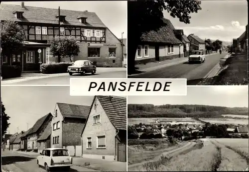 Ak Pansfelde Falkenstein im Harz, Einkaufszentrum. Hauptstraße, Lange Straße, Autos, Luftbild