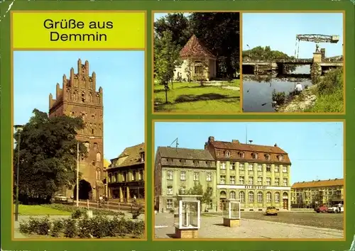 Ak Demmin in Vorpommern, Jugendherberge Luisentor, Rathaus, Zugbrücke Peene, kleine Galerie