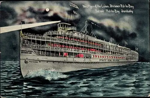 Ak Detroit Michigan USA, Steamer Put-In-Bay Sandusky, Dampfschiff, New Flyer of the Lakes