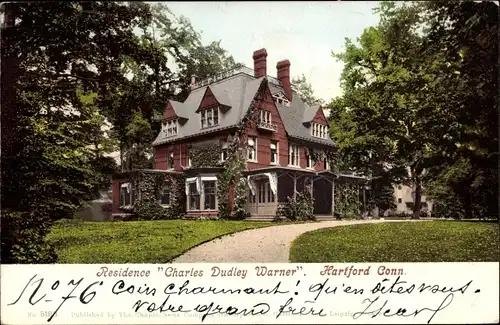 Ak Hartfort Connecticut USA, Residence Charles Dudley Warner, Außenansicht