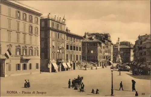 Ak Roma Rom Lazio, Piazza di Spagna, Platz, Denkmal