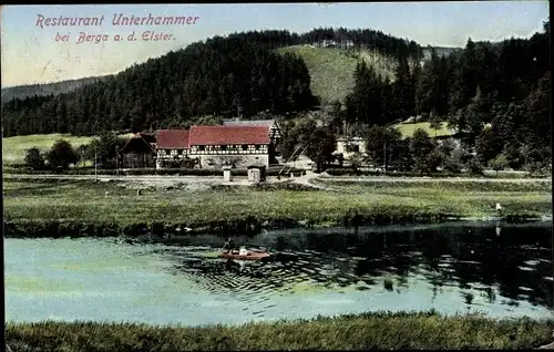 Ak Berga an der Weißen Elster Thüringen, Partie im Elstertal, Restaurant Unterhammer