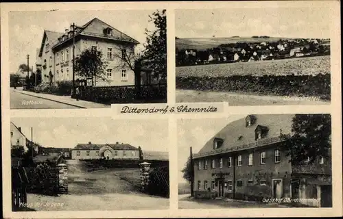 Ak Dittersdorf b. Chemnitz, Totale, Rathaus, Gasthof, Haus der Jugend