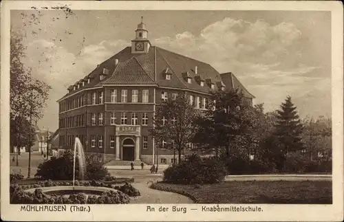 Ak Mühlhausen in Thüringen, An der Burg, Knabenmittelschule