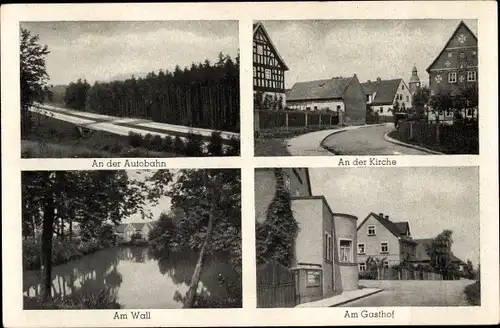 Ak Hainspitz in Thüringen, Autobahn, Gasthof, Kirche, Wall