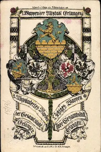Wappen Steindruck Ak Erlangen in Mittelfranken Bayern, Stadtwappen