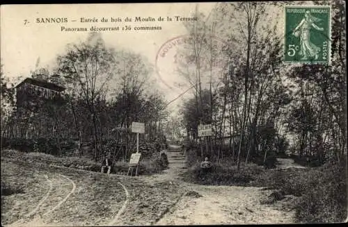 Ak Sannois Val d’Oise, Entree du bois du Moulin de la Terrasse, Panorama decouvrant 136 communes