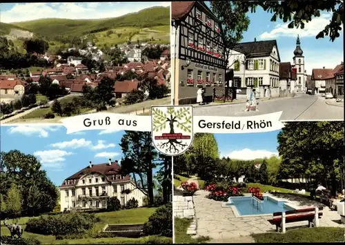 Ak Gersfeld in der Rhön Hessen, Totale, Gasthof, Wassertretstelle, Kuranstalt, Marktplatz